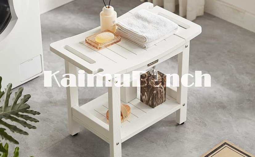 Waterproof Shower Bench, White Poly Shower Stool for Shaving Legs, Shower Chair Seat with Handles & Shower Head Holder, Plastic Bathroom Bench with Adjustable Feet for Inside Shower, Non-Slip