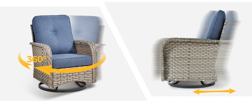 HOOOWOOO Outdoor Sectional Patio Furniture Set,9 Pieces Wicker Conversation Sets L Shaped Couch,Extra Deep Out Door Sofa Outside Furniture with Rocking Chairs,Beige