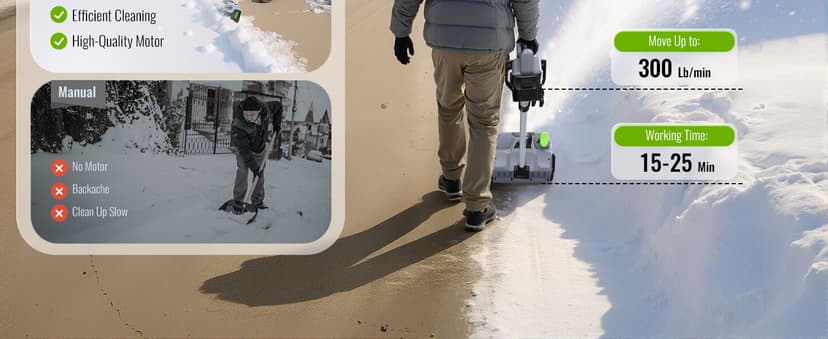 Cordless Snow Shovel, 13" Electric Snow Blower 20V, 4 Ah Battery 300lb/min Snow Removal, 19FT Throw Distance, Lightweight 12lb for Driveway/Steps/Patio/Sidewalk