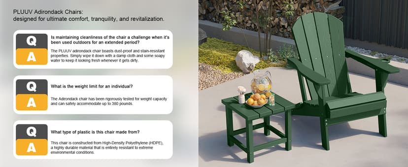 Folding Adirondack Chair Set of 8, HDPE All-Weather Patio Chairs for Outdoor, Patio, Lawn, Garden, Backyard Deck, Fire Pit - Black