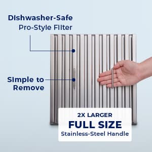 Hauslane 30” Wall Mount Range Hood Low Noise Performance Contemporary Design, Full-Size Handle Professional-Grade Baffle Filters, LED Lamps, Stainless Steel Chef Series WM-540 Ducted or Ductless