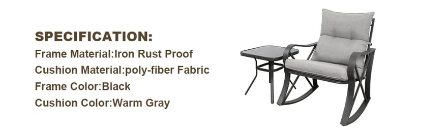 COSIEST 3 Piece Bistro Set Patio Rocking Chairs Outdoor Furniture w Warm Gray Cushions, Glass-Top Table for Garden, Pool, Backyard