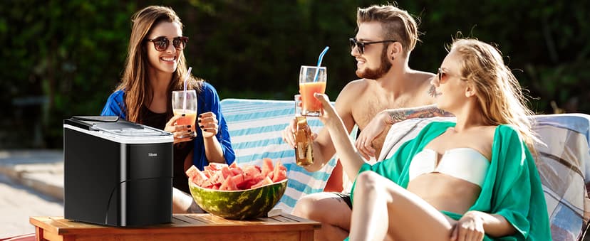 Silonn Ice Maker Countertop, 9 Cubes Ready in 6 Mins, 26lbs in 24Hrs, Self-Cleaning Ice Machine with Ice Scoop and Basket, 2 Sizes of Bullet Ice for Home Kitchen Office Bar Party