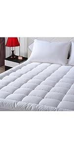 EASELAND Queen Size Mattress Pad Pillow Top Mattress Cover Quilted Fitted Mattress Protector Cotton Top Stretches up 8-21" Deep Pocket Cooling Mattress Topper (60x80 inch, White)