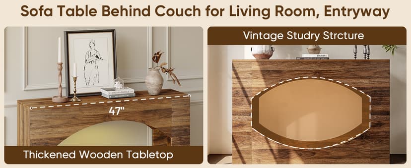 Farmhouse Console Table, 47 Inches Entryway Console Table with LED Light, Sofa Table Behind Couch, Wooden Hallway Accent Table for Entryway, Living Room