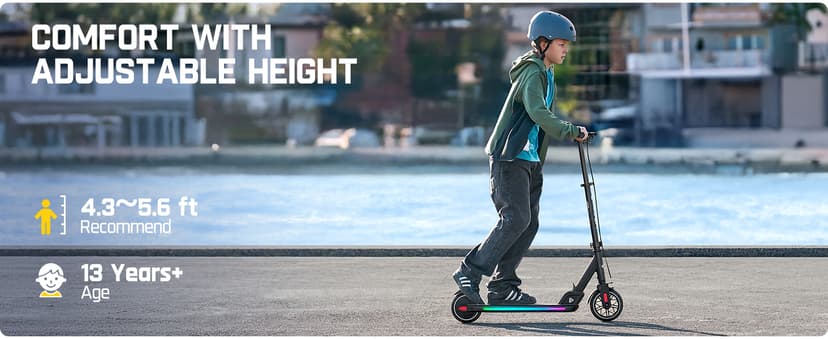 FanttikRide T9 Apex Electric Scooter for Kids 4.3-5.6 ft, 200 W Motor, LED Colorful Lights with Bluetooth Music Speaker, 7/10/12 MPH Digital Display, Adjustable Height, Foldable, Up to 40 mins