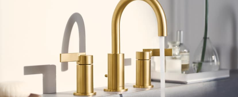 Moen Brushed Gold Cia Widespread 2-Handle High-Arc Bathroom Faucet , 3-Hole Bathroom Sink Faucet, Valve Required, T6222BG