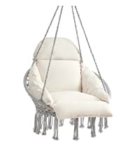 SONGMICS Hanging Chair, Hammock Chair with Large, Thick Cushion, Boho Swing Chair for Bedroom, Patio, Balcony, Garden, Holds up to 264 lb, Accessories Included, Cream White UGDC042M01