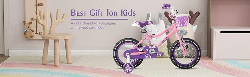 JOYSTAR Paris Girls Bike for Ages 3-8 Years Old, 14 16 18 Inch Kids Bike with Training Wheels, Basket and Handbrake, Multiple Colors