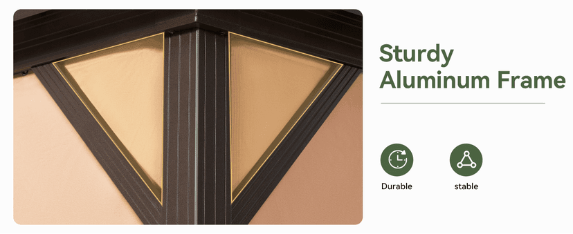 Aoxun 12'x10' Hardtop Gazebo, Aluminum Frame Permanent Pavilion with Curtains and Netting, Outdoor Polycarbonate Double Roof Canopy, Designed for Garden, Lawns, Patio, Brown