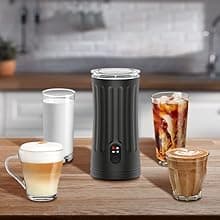 Electric Milk Frother, 4-in-1 Milk Steamer and Frother, 8.1oz/240ml Automatic Warm and Cold Foam Maker, Auto Shut-Off Frother for Coffee, Latte, Cappuccino, Macchiato(Black)