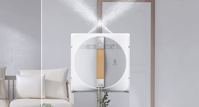 ECOVACS Winbot W1 Pro Window Cleaning Robot, Intelligent Cleaning with Dual Cross Water Spray Technology, Win SLAM 3.0 Path Planning, 2800Pa Suction Power, Edge Detection Technology, App Control,Grey