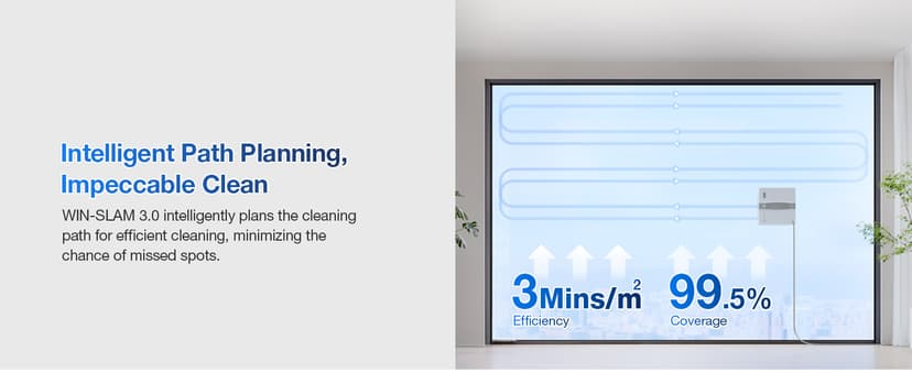 ECOVACS WINBOT Mini Window Cleaning Robot - Compact Design, Dual Nozzles with Ultrasonic Spray, 9-Stage Protection System, Intelligent Path Planning, 3 Cleaning Modes, Anti-Slipping System
