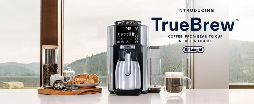 De'Longhi TrueBrew Drip Coffee Maker, Built in Grinder, Single Serve, 8 oz to 24 oz with 40 oz Carafe, Hot or Iced Coffee, Stainless,CAM51035M