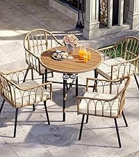YITAHOME 5 Pieces Outdoor Patio Dining Table Chair Set,Wicker Patio Dining Set,Outdoor Rattan Dining Table Set for Patio, Backyard, Balcony, Garden (with Umbrella Hole)
