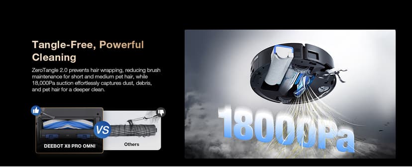 ECOVACS DEEBOT X8 PRO OMNI Robot Vacuum and Mop, 18000Pa, OZMO ROLLER Instant Self-Washing Mopping, 167℉ Hot Water Mop Washing, Auto Cleaning Solution Adding, Hot Air-Drying, Self-Emptying, Black