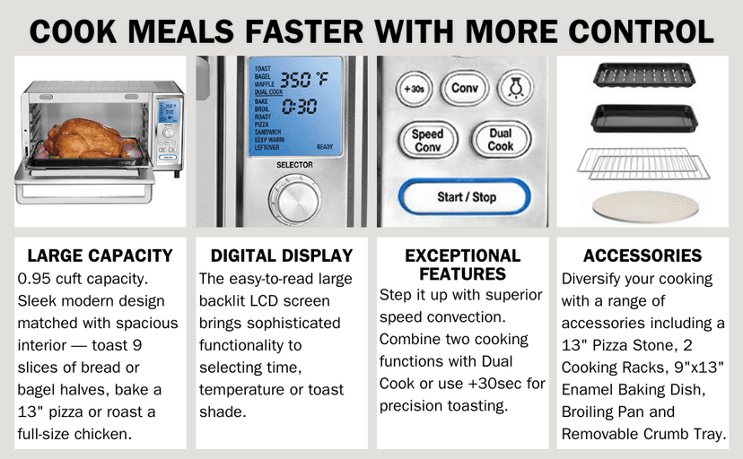 Cuisinart Convection Toaster Oven, Stainless Steel, 16.93"D x 20.87"W x 11.42"H, TOB-260N1