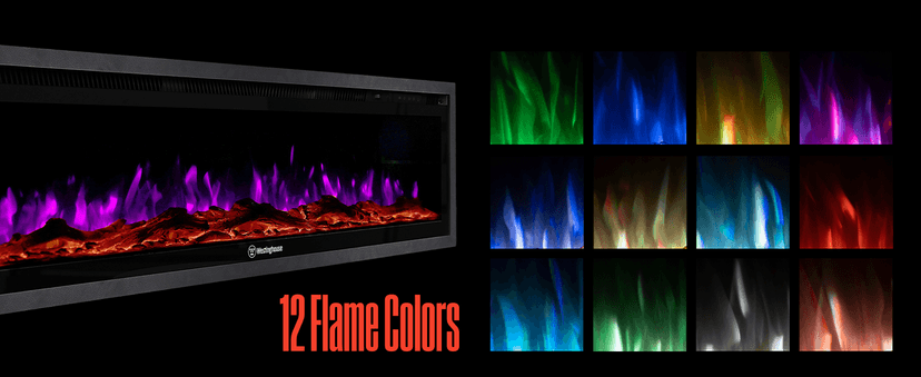 Westinghouse 60 Inch Electric Fireplace Heater, Compatible with Alexa & Google Home, Wall Mount or in-Wall Recessed Fireplace Insert, 24 Hour Timer, Color Changing Flames, 750W/1500W Indoor Heater