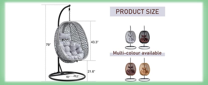 Egg Swing Chair Outdoor with Stand, Hanging Egg Rattan Basket Chair with Cushion and Pillow, Lounge Chairs, Foldable Basket and Metal Stand for Porch, Patio, Bedroom, Balcony,Yard (Grey)
