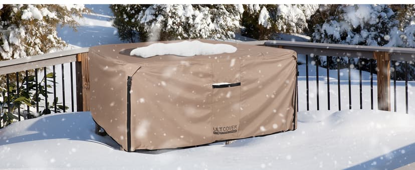 ULTCOVER Rectangular Patio Heavy Duty Table Cover - 600D Tough Canvas Waterproof Outdoor Dining Table and Chairs General Purpose Furniture Cover Size 111L x 74W x 28H inch