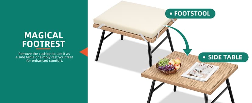 YITAHOME Accent Living Room Egg Chair w/ 2-in-1 Ottoman, Wicker Oversized Basket Chair with 5 Thick Cushions, Footrest, Comfy Recliner Lazy Chair for Indoor, Bedroom, Reading Room, Lounge (Beige)