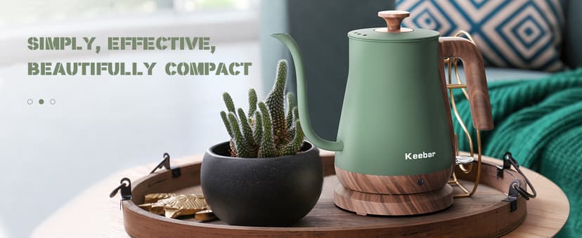 Gooseneck Electric Kettle, Electric Tea Kettle Stainless Steel, Pour over kettle for Coffee, 1000W Hot Water Kettle Electric Auto Shut Off, 0.8L, Wood-like Grain Finish Handle, Matcha Green