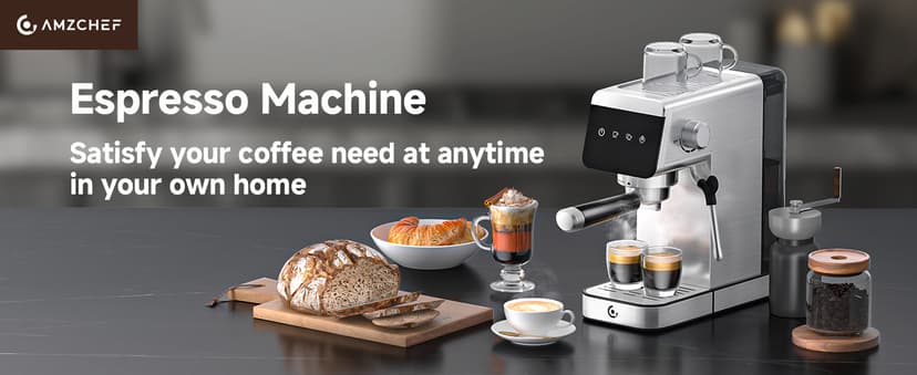 AMZCHEF Espresso Machines with LED Touch screen, Espresso Coffee machine Equip 20Bar Pressure System, Cappuccino Machine, Compact Latte Machine for Home Gifts,Silver