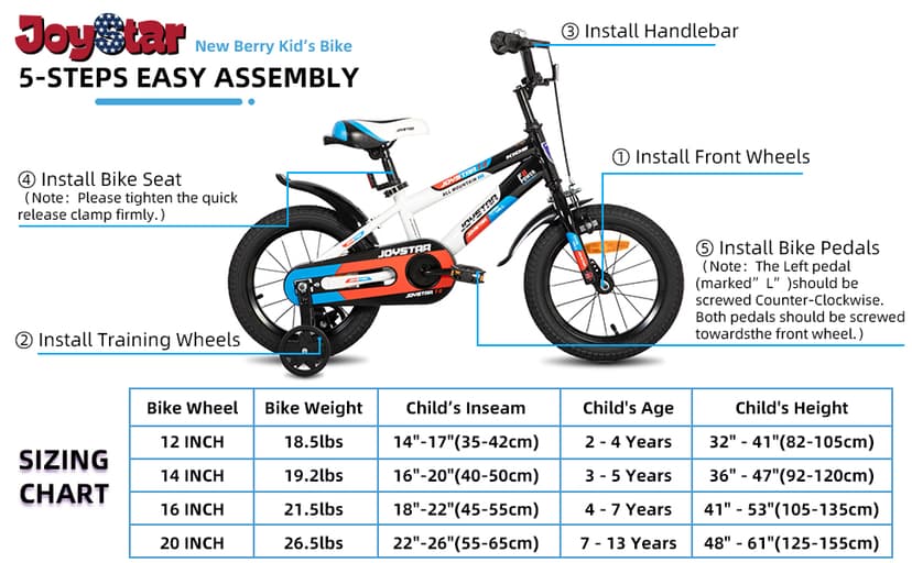 JOYSTAR New Berry Kids Bike for Boys and Girls Ages 3-12 Years Old, 12 14 16 Inch Kids Bicycles with Training Wheels, 20 Inch Bike with Kickstand, Multiple Colors