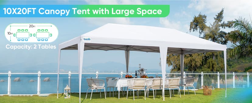 Quictent 10x20 Pop up Canopy Tent, Easy Setup and Wheeled Bag for Commercial, Outdoor, Camping, Parties, Markets and Instant Shelter