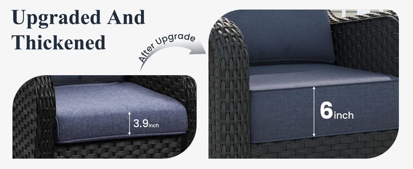 LayinSun 10 Piece Wicker Outdoor Furniture Set with 6-inch Comfy Cushions, High Back Patio Furniture Set with Swivel Rocking Chairs and Fire Pit Table