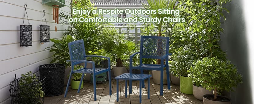 Outdoor Bistro Set for 2, Stackable Modern Porch Furniture Set,Waterproof Patio Furniture Set w/2 Chairs 1 Coffee Table,Bistro Set for Indoor Outdoor Porch Garden Patio Deck,Peacock Blue