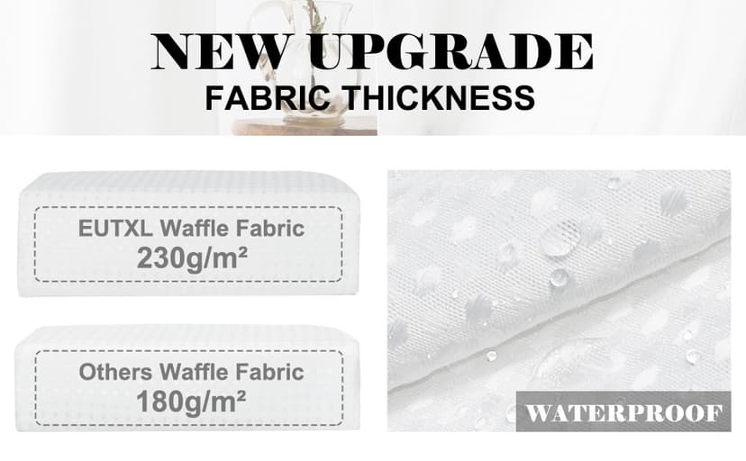 White No Hook Shower Curtain with Snap in Liner,230GSM Waffle Weave Shower Curtains for Bathroom,71W x 74H