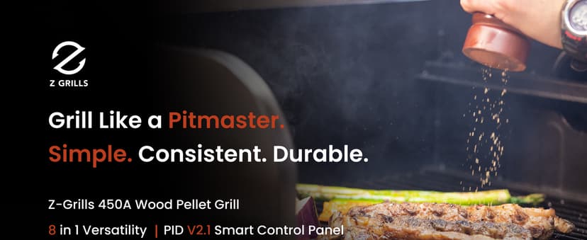 Z GRILLS ZPG-450A Wood Pellet Grill & Smoker with PID V2.1 Controller, 450 Sq in Cook Area, Meat Probe, 8 in 1 BBQ Grill Outdoor Auto Temperature Control, Black