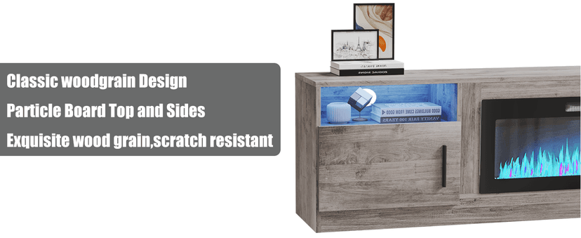 VITESSE TV Stand with 36" inch Electric Fireplace Up to 90" TVs, LED Light Entertainment Center, 80" Modern Wood High Gloss Fireplace with Highlight Storage Cabinet for Living Room (Gray)