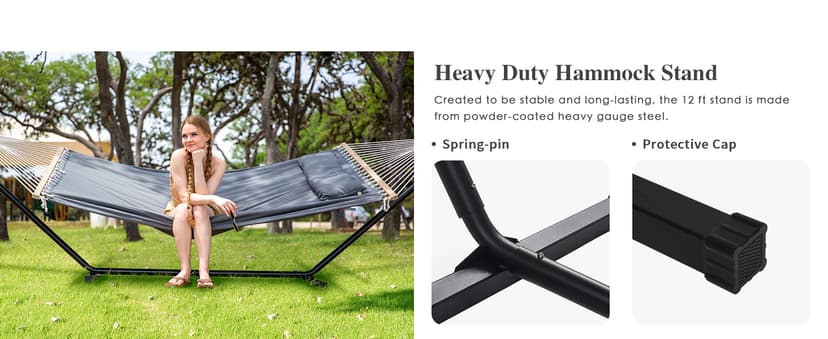 SUNCREAT 2 Person Hammock with Stand, Heavy Duty Portable Hammocks, 475 lbs Capacity, Dark Grey
