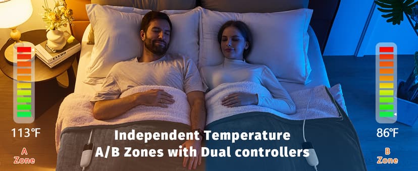 Heated Electric Blanket King Size - 90" x 108" Heating Blanket with Dual Control, 10 Heating Levels & 8 Hours Auto Off, Soft Warm Flannel Gifts Blanket with Over-Heat Protection, ETL & FCC Certified