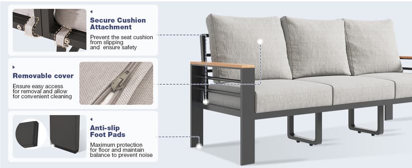 Aoxun Aluminum Patio Furniture Set 7 Seats, Oversized Outdoor Sectional with Washable Thick Cushions, Coffee Table and Waterproof Cover, Patio Conversation Sets for Porch, Balcony, Deck