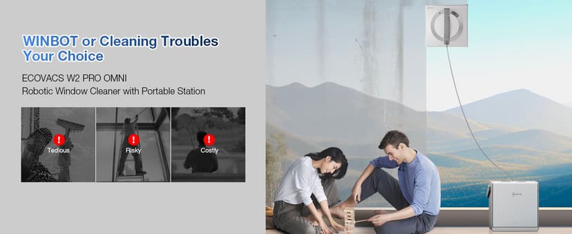 ECOVACS WINBOT W2 PRO Omni Portable Window Cleaning Robot with Multi-Functional Station, Charging While Working, Intelligent Cleaning with Triple Nozzle Water Sprayer, 12-Level Protection