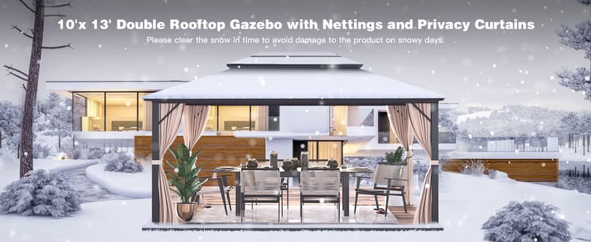 YOLENY 10'x13' Hardtop Gazebo, Outdoor Polycarbonate Double Roof Canopy, Aluminum Frame Permanent Pavilion with Curtains and Netting, Sunshade for Garden, Patio, Lawns