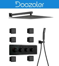 23" Full Body Thermostatic Shower System with Body Jets, Luxury LED Music Rainfall Waterfall Shower Jets System In Wall, Smart Ceiling Mount Multi Function Rain Shower Faucet Set