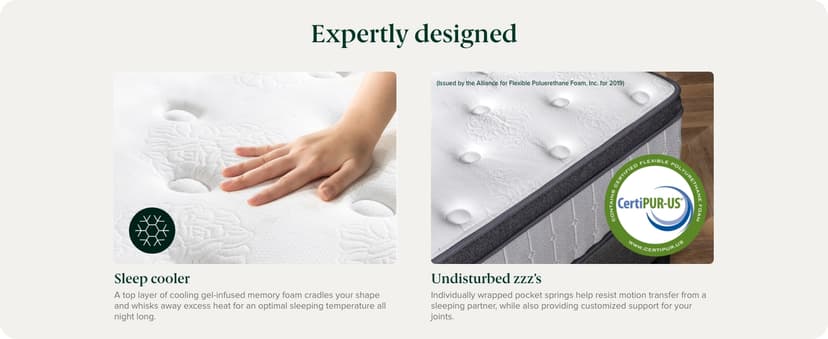 Zinus 12 Inch Comfort Support Cooling Gel Hybrid Mattress, Queen, Euro Top Innerspring Mattress, Motion Isolating Pocket Springs, Mattress in A Box