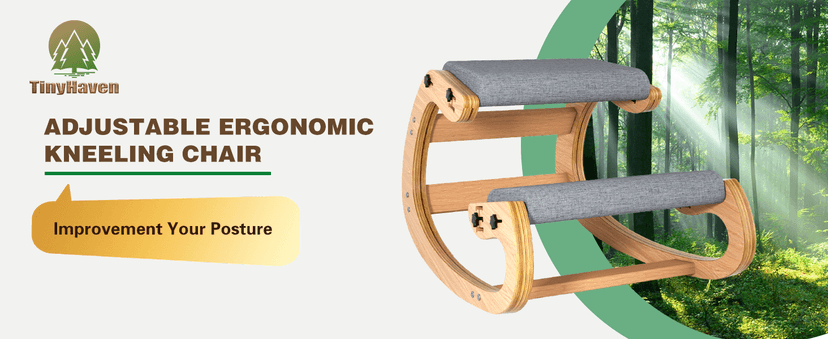 Ergonomic Kneeling Chair with Wooden Frame - Adjustable Height Office Chair with Soft Padding for Back Pain Relief, Posture Correcting Home & Office Desk Chair