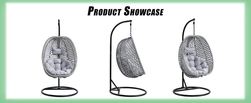 Egg Swing Chair Outdoor with Stand, Hanging Egg Rattan Basket Chair with Cushion and Pillow, Lounge Chairs, Foldable Basket and Metal Stand for Porch, Patio, Bedroom, Balcony,Yard (Grey)