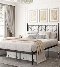 Allewie 14 Inch Queen Size Metal Platform Bed Frame with Victorian Vintage Headboard and Footboard/Under Bed Storage/No Box Spring Needed/Easy Assembly/Noise Free/Mattress Foundation/Black