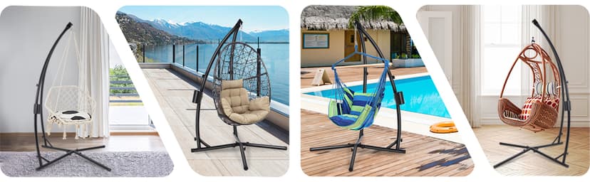 Hanging Hammock Chair Stand Swing Chair Stand for Indoor/Outdoor,C-Type Solid Steel Heavy Duty Hammock Chair Stand,Weight Capacity 440 Lbs Hanging Chair Stand Only Black AD333