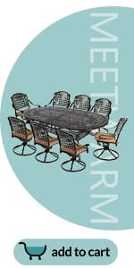 MEETWARM Outdoor 9-Piece Patio Dining Set, All-Weather Cast Aluminum Patio Conversation Set- 8 Cushioned Swivel Rocker, 61" Round Patio Dining Table w/Detachable Lazy Susan/Umbrella Hole, Dark Bronze