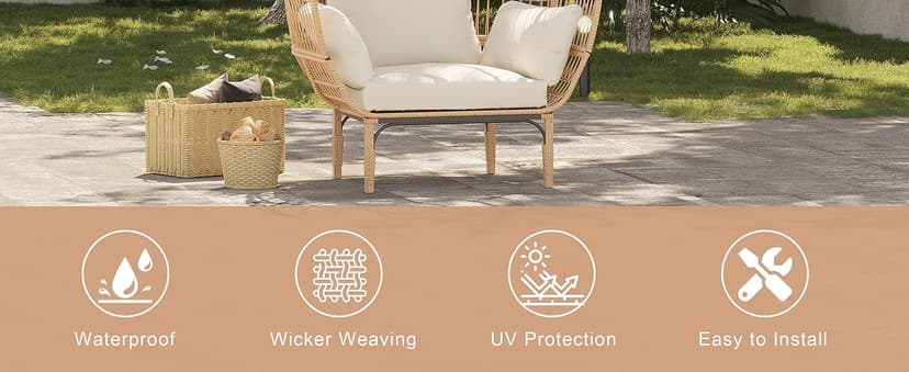 Paito Egg Chair Oversized Lounger, Wicker Egg Rattan Chair Outdoor Indoor, 500 Lbs Egg Shape Balcony Chair for Living Room, Balcony, Backyard