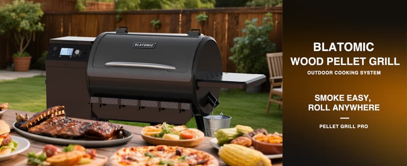 LCD Control Wood Pellet Smoker Grill, 456 SQ. IN Cook Area, Pellet Grill with Auto Feed & Leaking Waste, 500°F Max Temperature, 8 in 1 BBQ Grill with Meat Probe, Side Table with Hooks(Black)