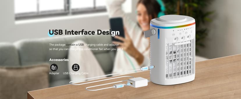 Portable Air Conditioner,Cooling Fan with 3 Speeds &3 Modes,2-8H Timer,1000ml Water Tank, Remote Control,4 in 1 Humidifier, Air Conditioner,Fan,Night Light,Evaporative Air Cooler for Home,Office
