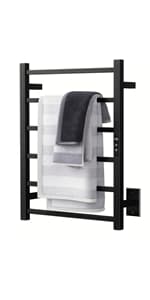 Towel Warmer Rack with 24hr Timer, Matte Black Heated Towel Rack for Bathroom, Plug-in/Hardwired, Wall Mounted 6-Bar Electric Towel Warmer with Temperature Control